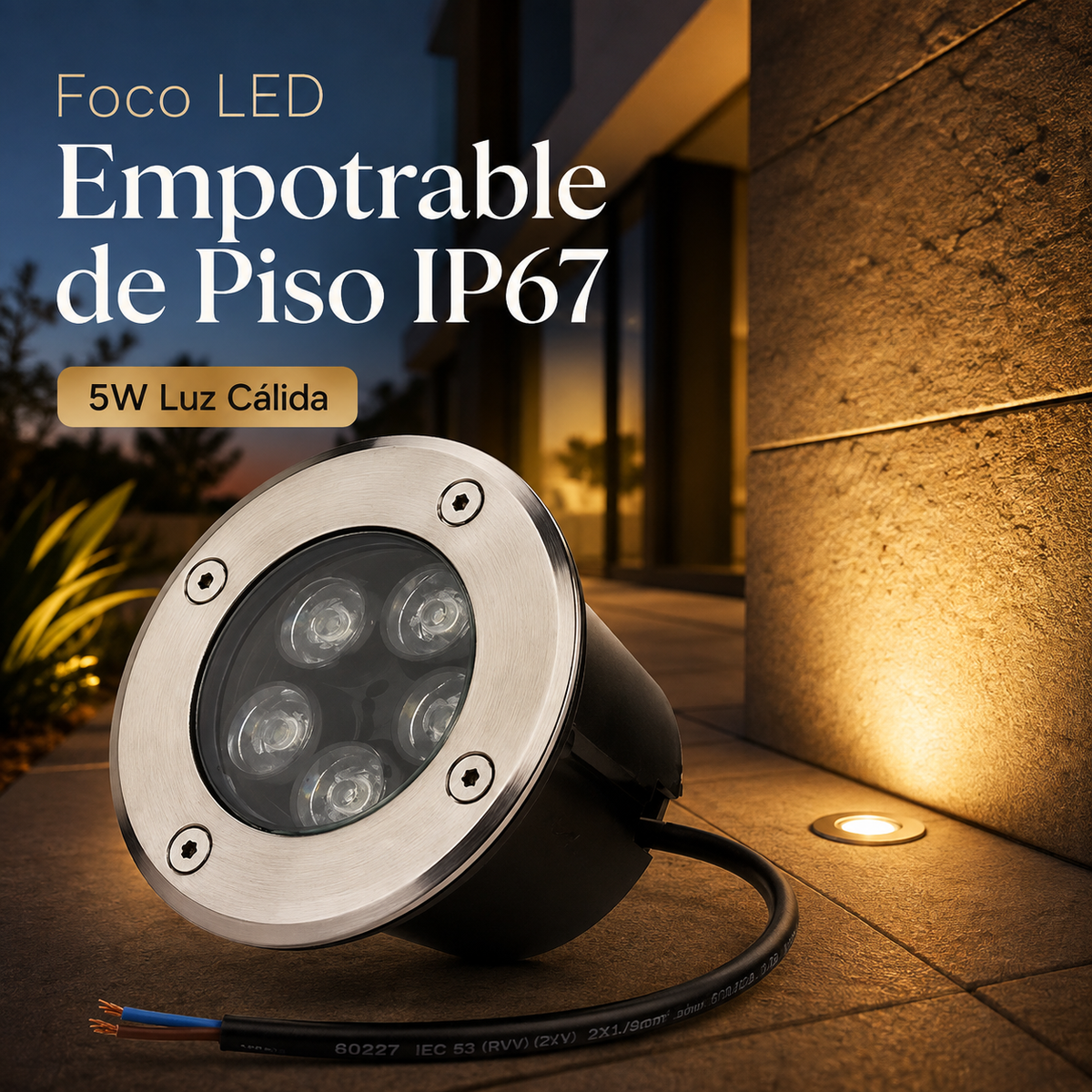 Foco LED Empotrable de Piso IP67 1W, 3W y 5W Blanco Frío y Blanco Cálido para Jardín, Terraza, Senderos, Escaleras y Fachada Exterior