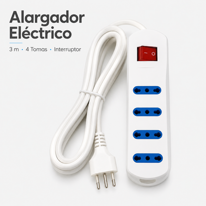 Alargador Electrico 3 m con 4 Tomas e Interruptor