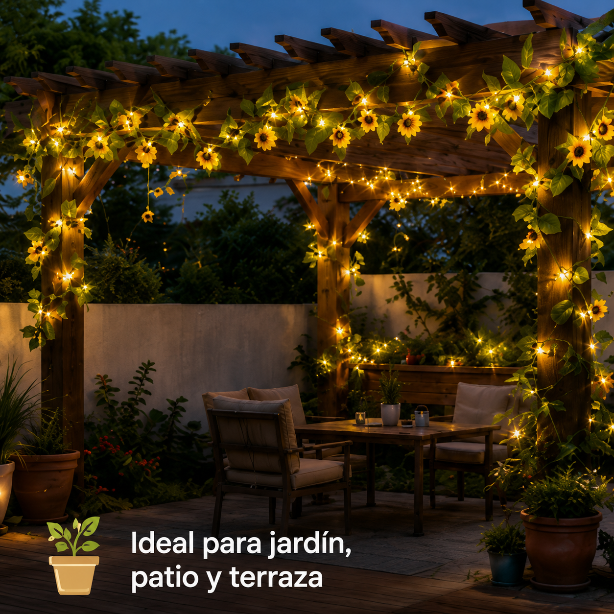 Luces solares decorativas de girasoles para pérgola jardín patio y terraza exterior