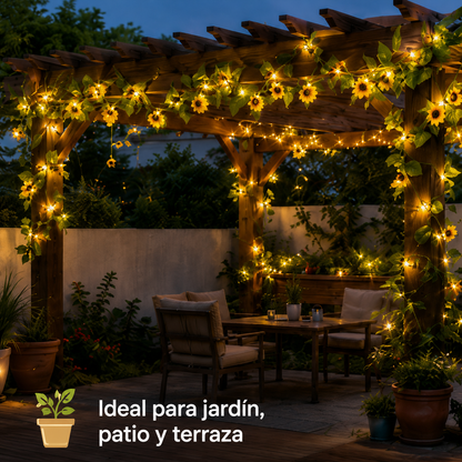 Luces solares decorativas de girasoles para pérgola jardín patio y terraza exterior