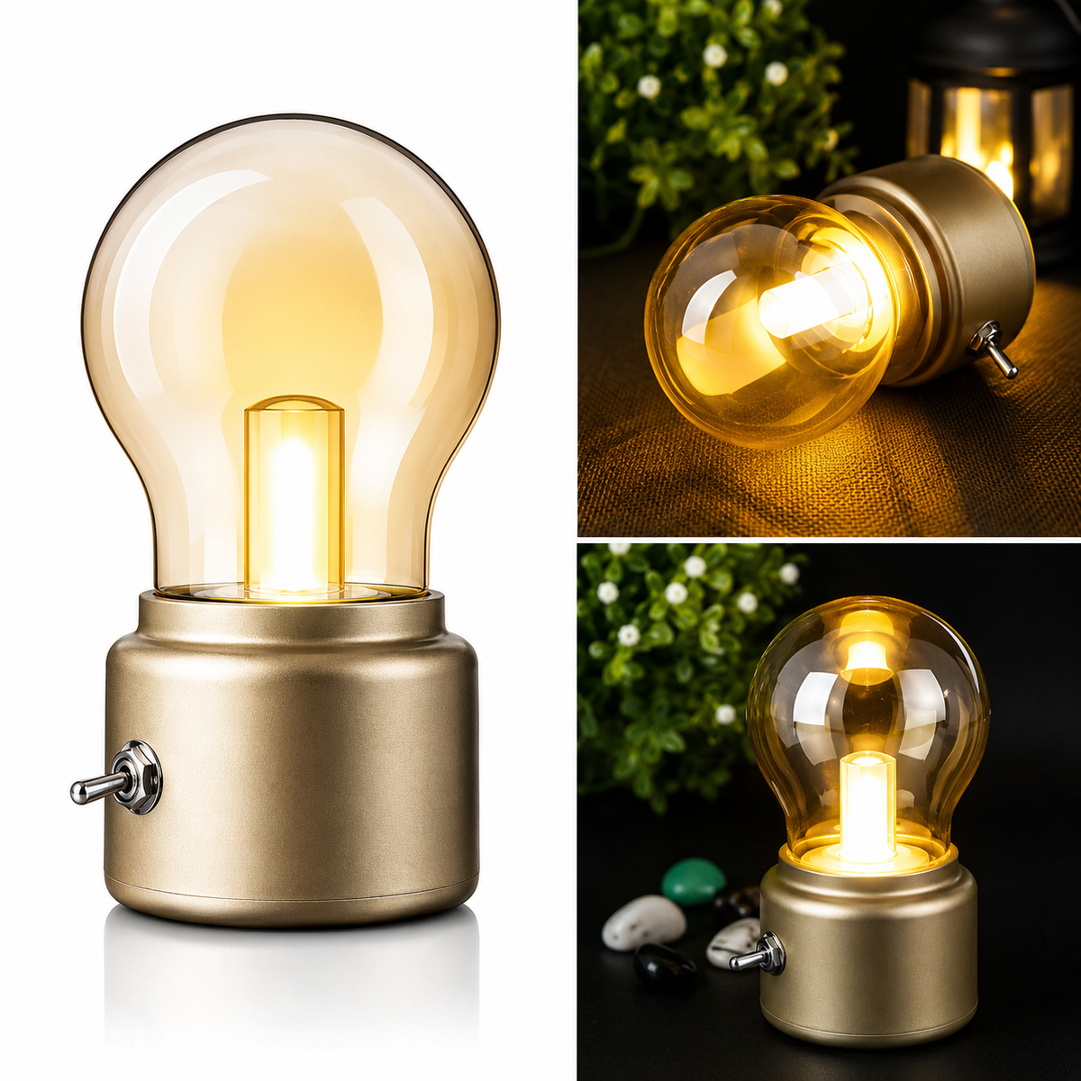 Lámpara LED recargable amarilla con interruptor lateral