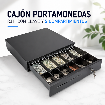 Cajon Portamonedas RJ11 con Llave y 5 Compartimientos
