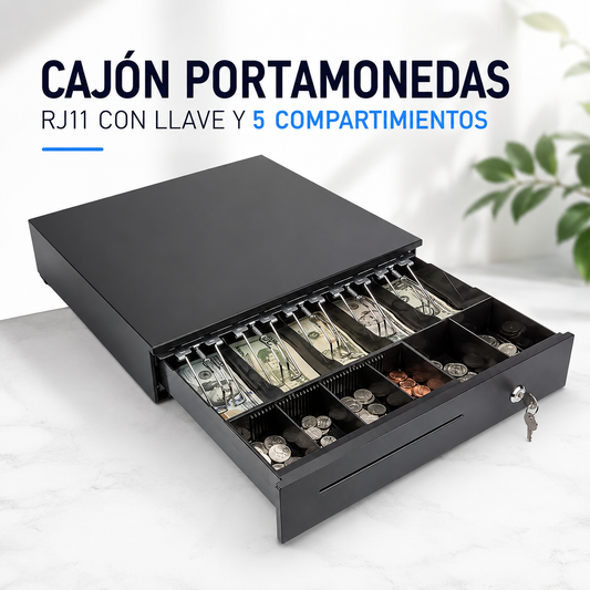 Cajon Portamonedas RJ11 con Llave y 5 Compartimientos
