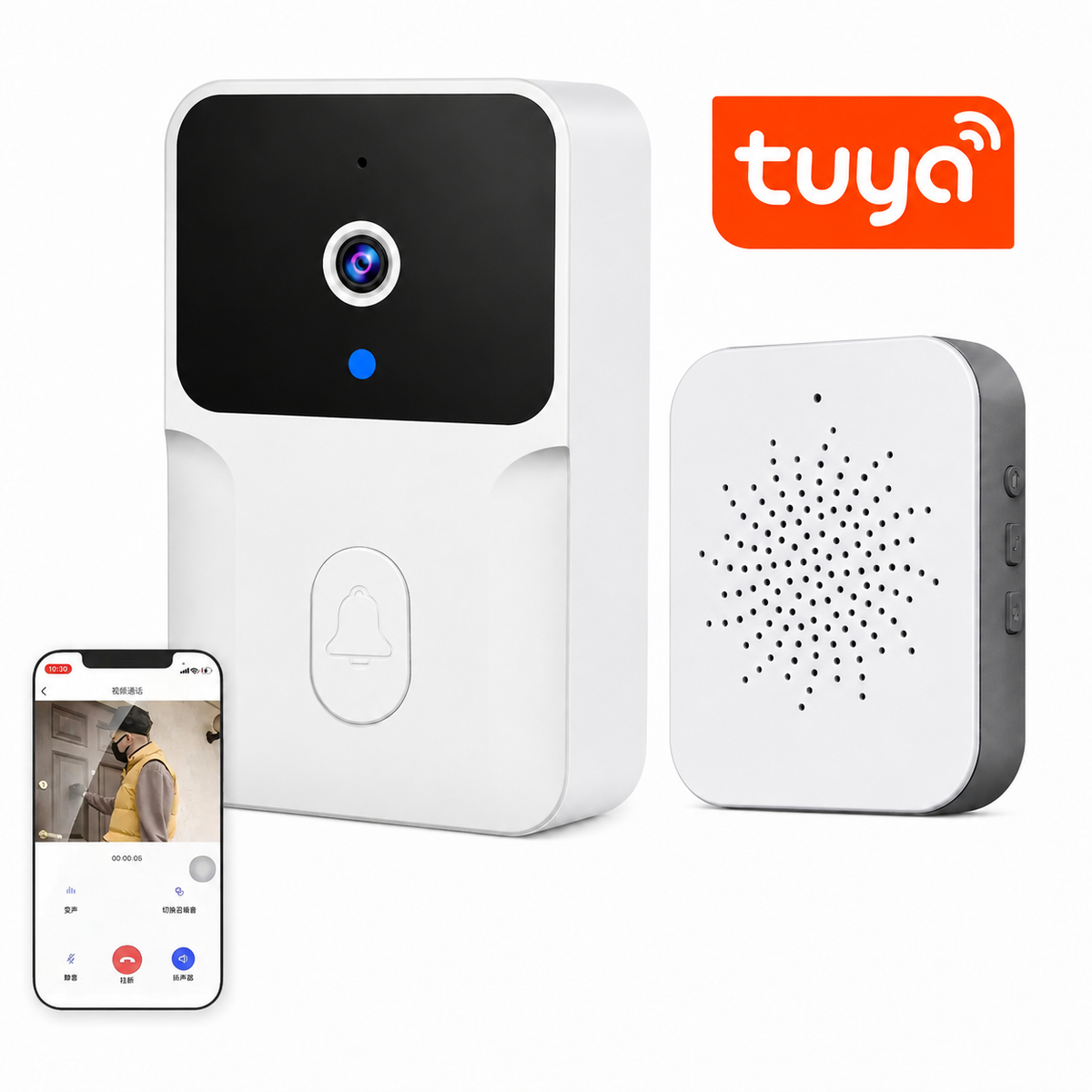 Timbre Inteligente WiFi Tuya con Cámara, Audio Bidireccional y Visión Nocturna para Casa, Departamento y Oficina