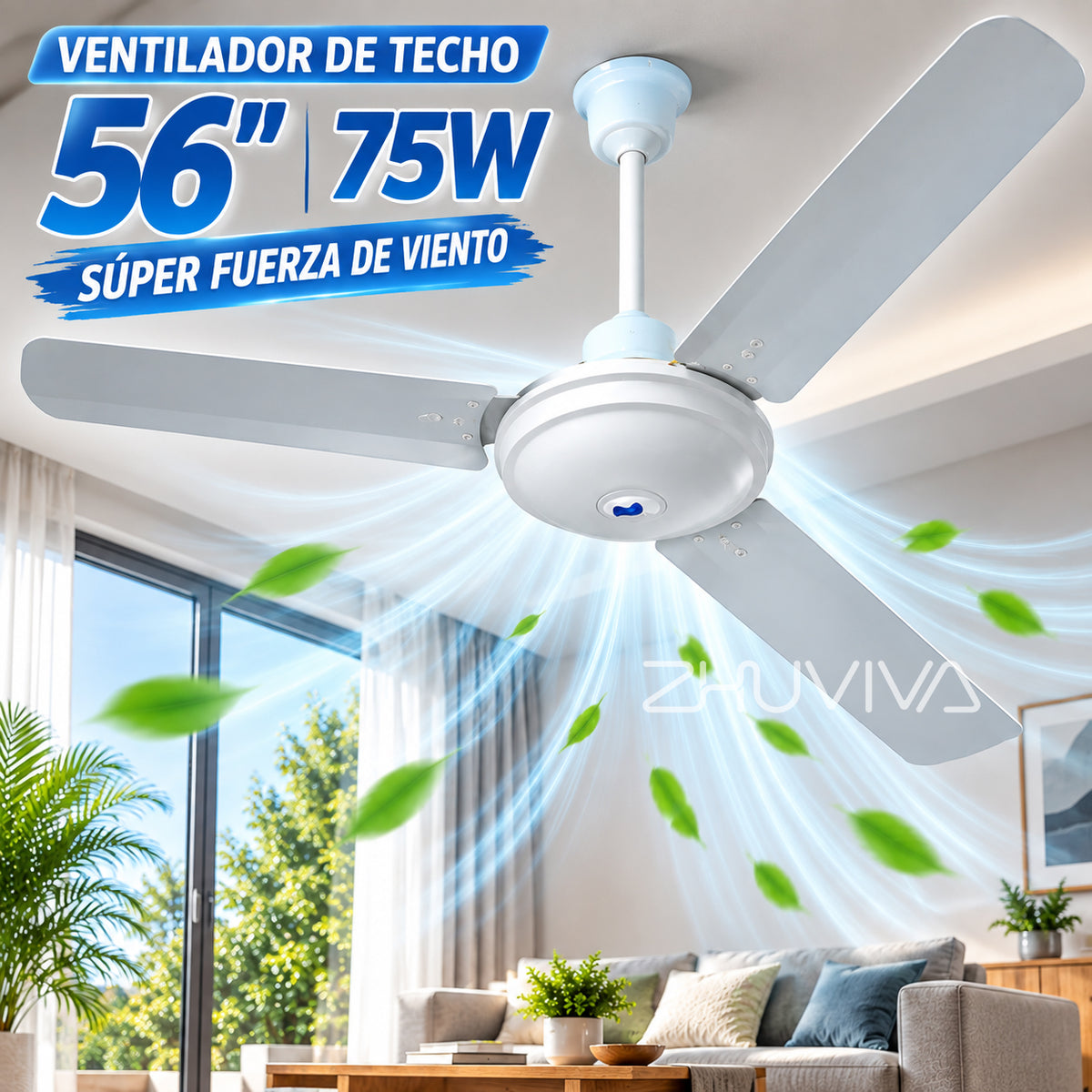 Pack 3 Ventiladores de Techo Blancos 142 cm con 3 Aspas con Función Turbo