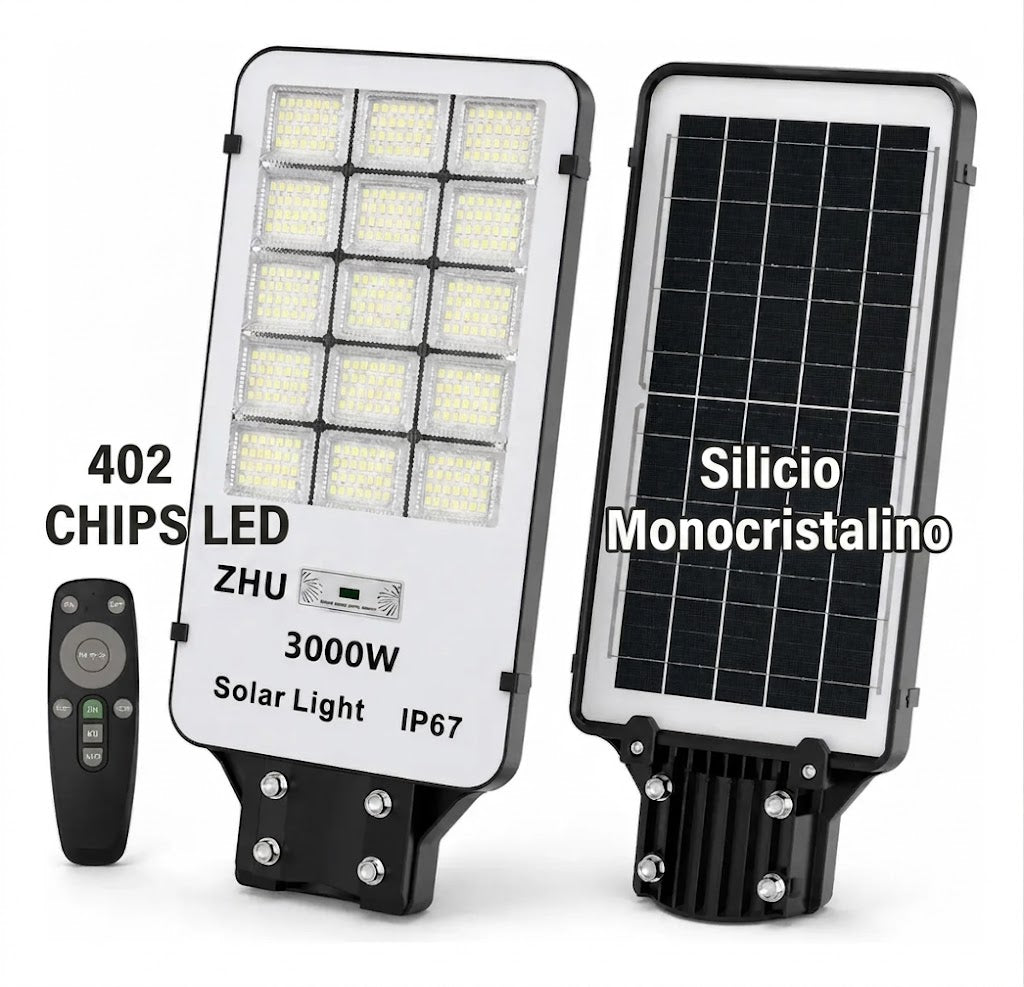 Foco led solar ZHU con panel de silicio monocristalino y 402 chips LED potentes