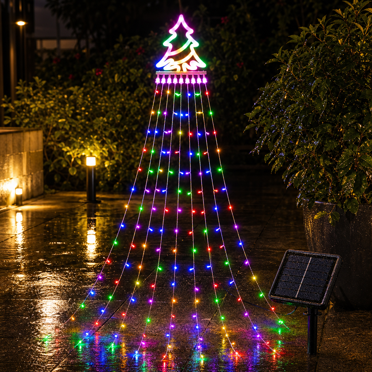 Árbol De Navidad Solar Con Luz Cálida LED Para Jardín Terraza Balcón