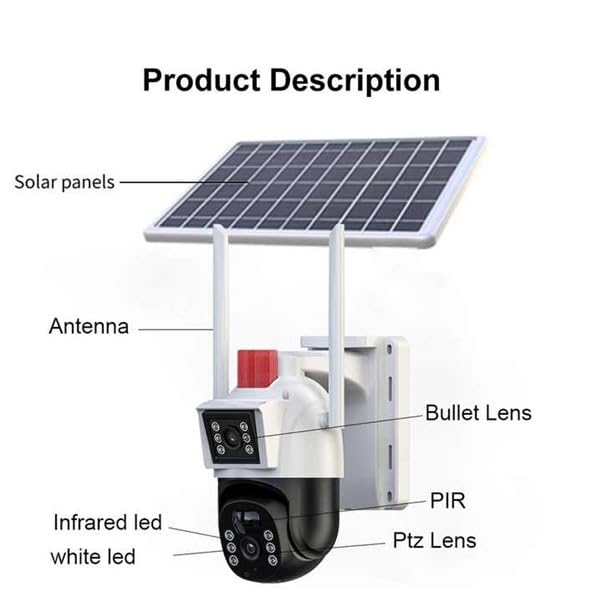 Cámara solar 360° wifi 4mp exterior inalámbrica doble lente