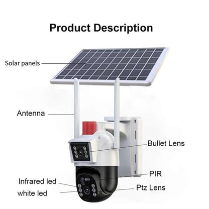 Cámara solar 360° wifi 4mp exterior inalámbrica doble lente
