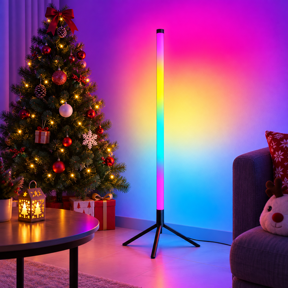 Lámpara de Pie LED RGB 1 m con Trípode para Dormitorio y Decoración