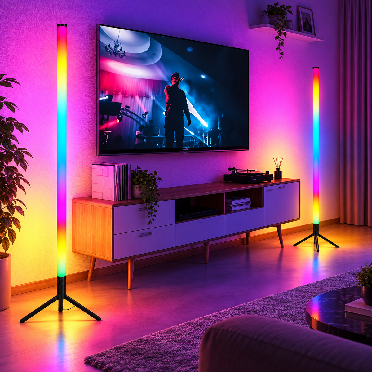 Lámpara de Pie LED RGB 1 m con Trípode para Dormitorio y Decoración