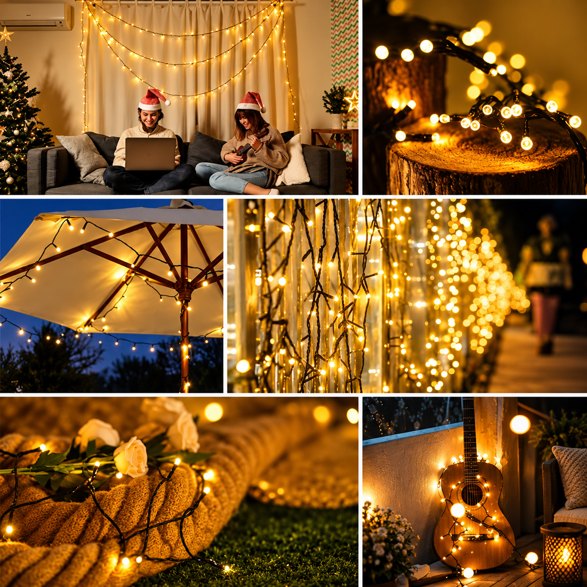 Cortina de luces LED amarillas para ventana y decoración navideña interior