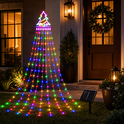 Árbol De Navidad Solar Con Luz Cálida LED Para Jardín Terraza Balcón