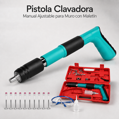 Pistola Clavadora Manual Ajustable para Muro con Maletín