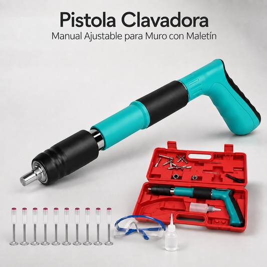Pistola Clavadora Manual Ajustable para Muro con Maletín