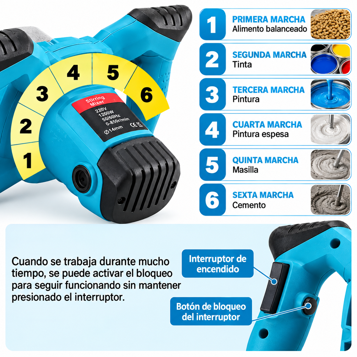 Mezclador Eléctrico 2500W 220V para Pintura, Mortero, Cemento y Adhesivos