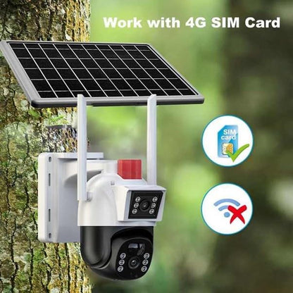 Cámara solar 360° wifi 4mp exterior inalámbrica doble lente