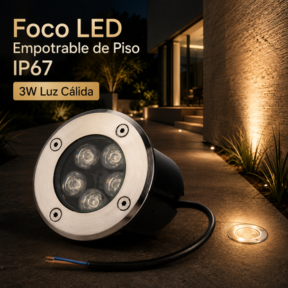 Foco LED Empotrable de Piso IP67 1W, 3W y 5W Blanco Frío y Blanco Cálido para Jardín, Terraza, Senderos, Escaleras y Fachada Exterior
