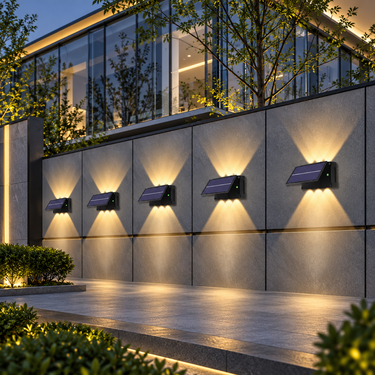 Aplique Solar LED Exterior 6 W Luz Cálida para Muro, Jardín y Navidad