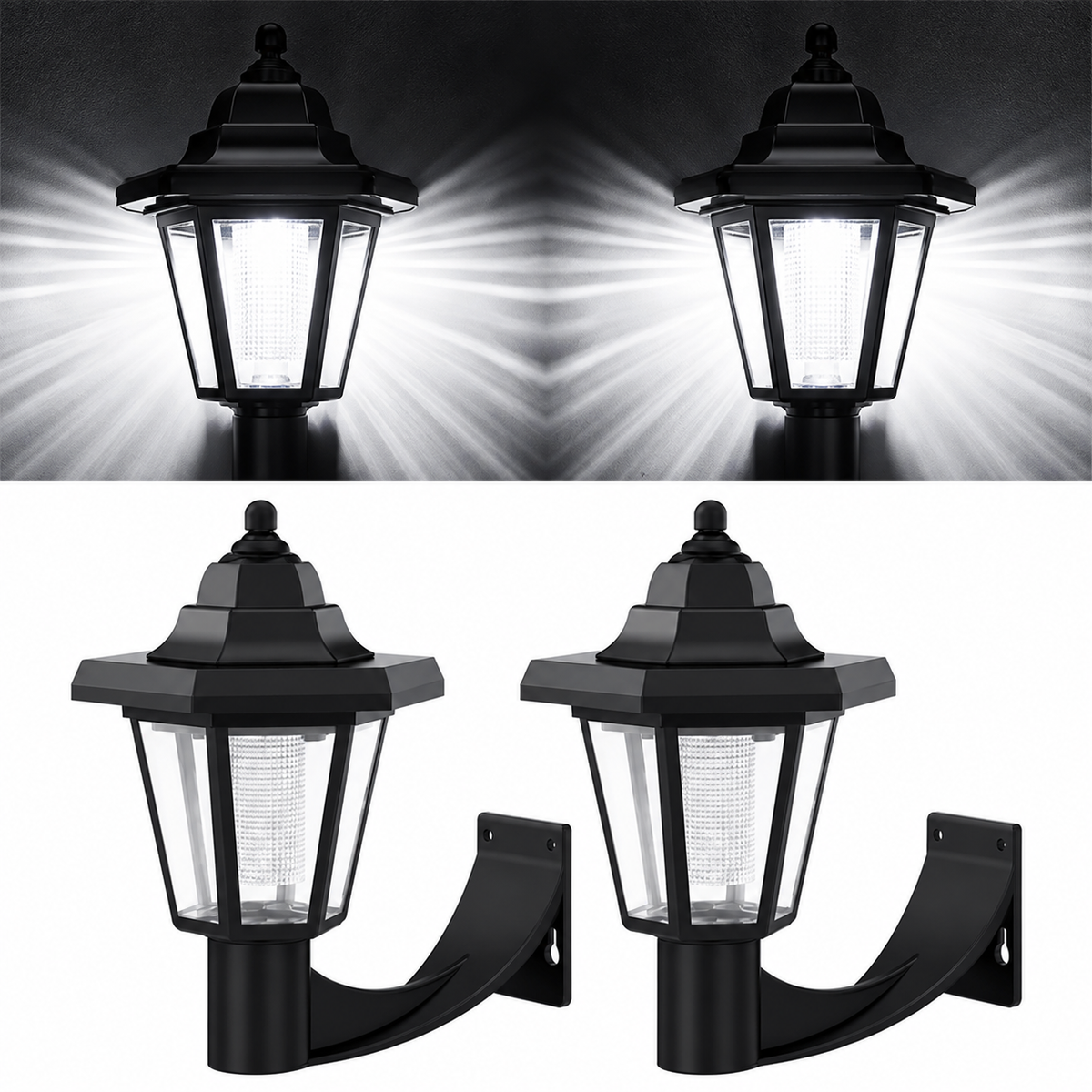 Pack 2 Faroles Solares LED de Pared 6000K para Jardín