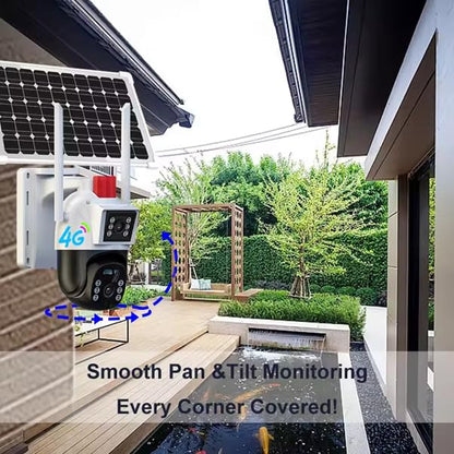 Cámara solar 360° wifi 4mp exterior inalámbrica doble lente