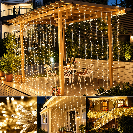 Cortina LED Navidad 2 x 2 m con 200 luces amarillas