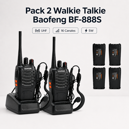 Pack de 2 walkie talkies Baofeng BF-888S UHF con bases de carga