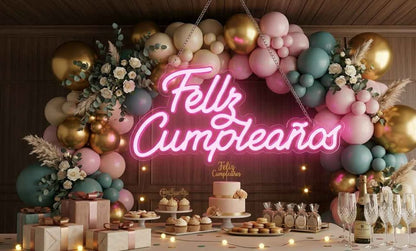 Letrero neón LED Feliz Cumpleaños rosa para fondo decorativo de fiesta