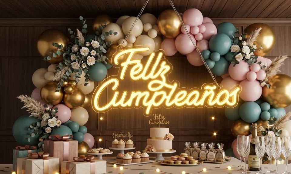 Letrero neón LED Feliz Cumpleaños en luz cálida para decoración de cumpleaños