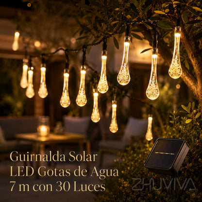 Guirnalda solar LED de gotas de agua 7 m con 30 luces cálidas