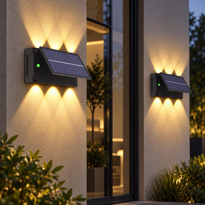 Aplique Solar LED Exterior 6 W Luz Cálida para Muro, Jardín y Navidad