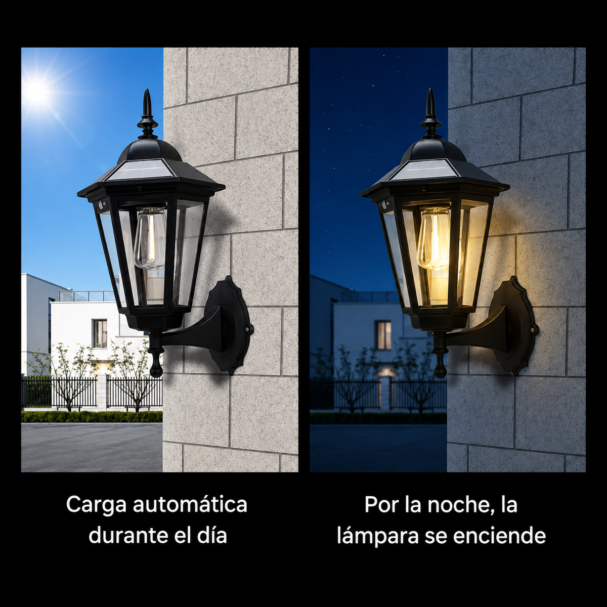 Farol solar retro que carga de día y enciende con sensor durante la noche