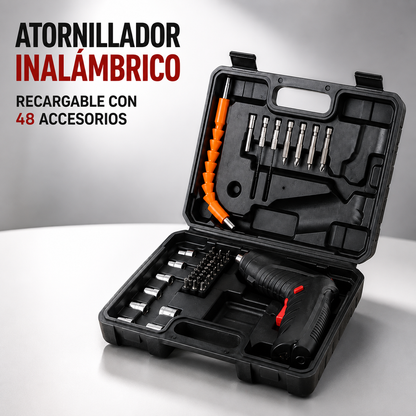 Atornillador Inalámbrico Recargable con Maletín y Accesorios