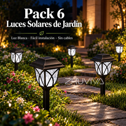 Pack 6 Faroles Solares LED de Estaca 6000K para Jardín y Sendero