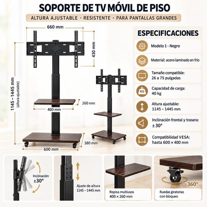 Soporte de Pie Móvil para TV 32 a 70 Pulgadas con Ruedas