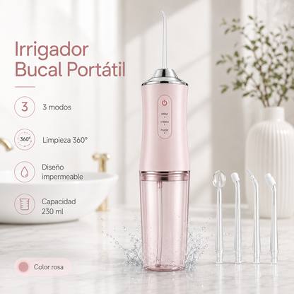 Limpiador dental de agua rosa con 3 modos para cuidado bucal diario