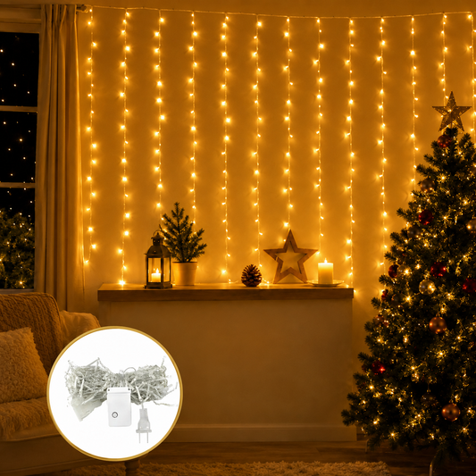 Pack 4 Cortinas LED Cascada 3m Luz Amarilla para Decoración