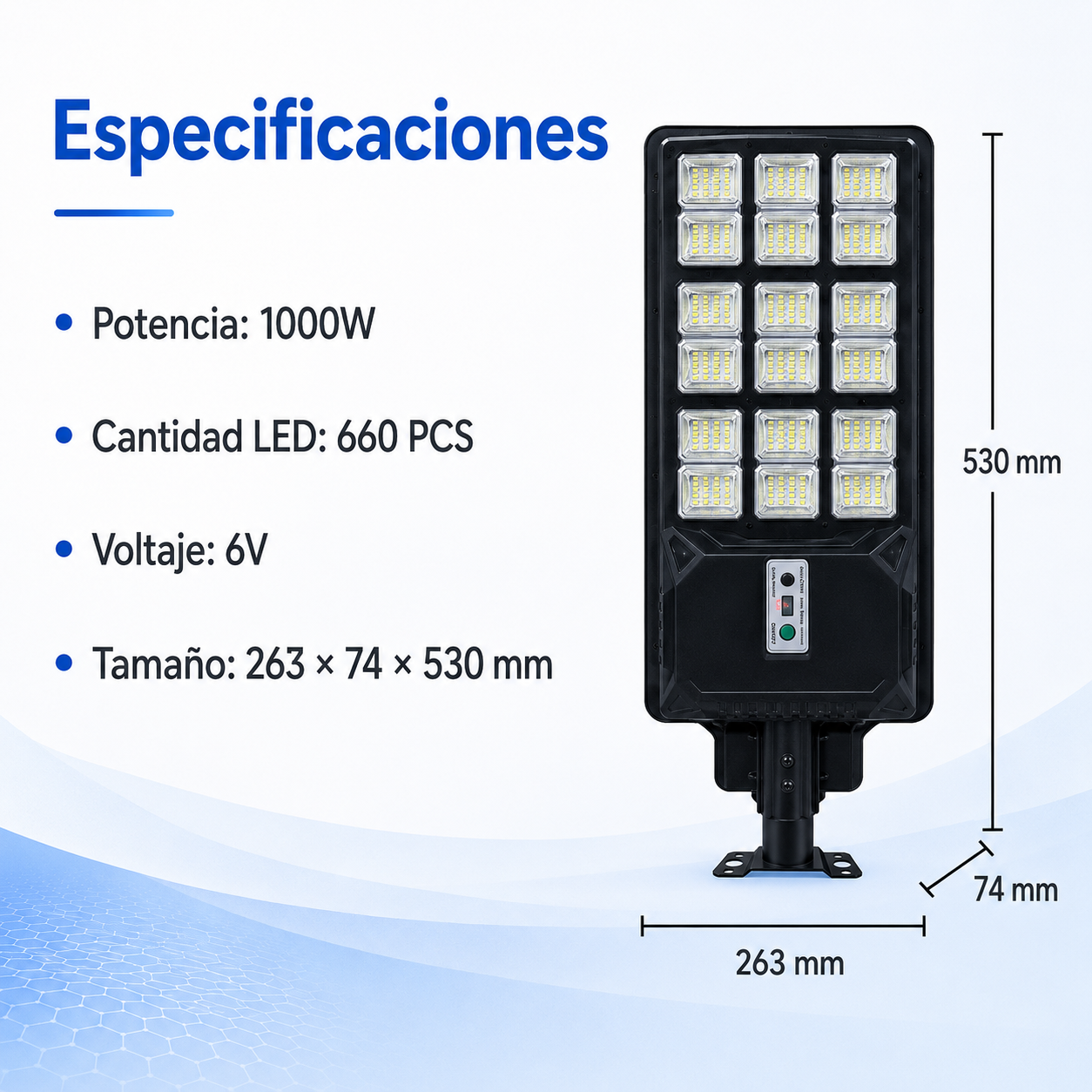 Reflector solar LED 1000W con panel solar, sensor e instalación sin cables