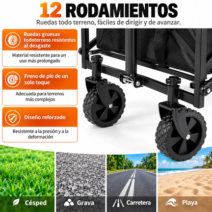 Carrito Plegable Multiuso 100 kg con Ruedas para Compras, Camping y Playa