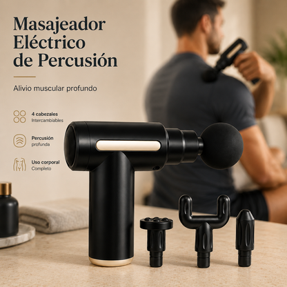 Pistola de Masaje Muscular 6 Velocidades con 4 Cabezales