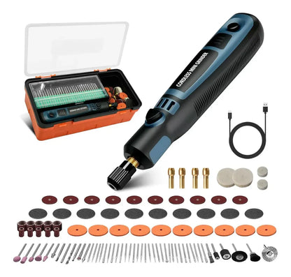 Mini Torno Inalámbrico Recargable con Accesorios y 3 Velocidades para Lijar, Pulir, Cortar y Grabar