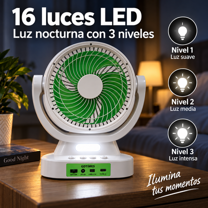 Ventilador Solar Portátil 2 en 1 con Lámpara LED y Panel 6V para Camping, Hogar y Emergencias