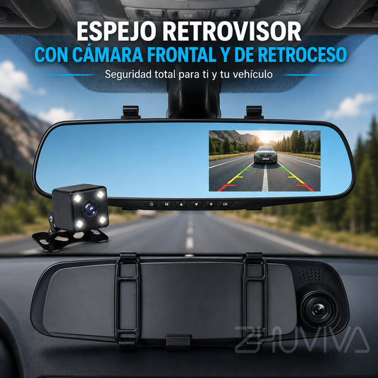 Espejo retrovisor DVR con pantalla y cámaras frontal y trasera