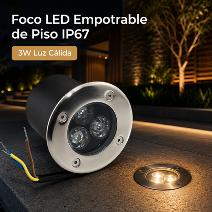 Foco LED Empotrable de Piso IP67 1W, 3W y 5W Blanco Frío y Blanco Cálido para Jardín, Terraza, Senderos, Escaleras y Fachada Exterior
