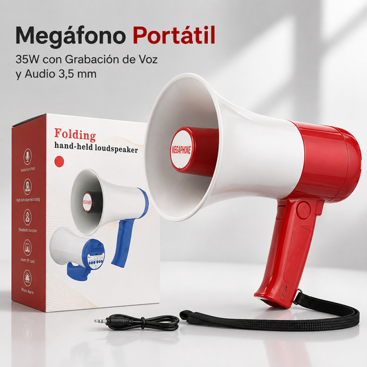 Megáfono Portátil 35W con Grabación de Voz y Audio 3,5 mm