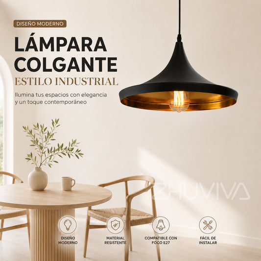 Lámpara colgante industrial negra para comedor, cocina y living
