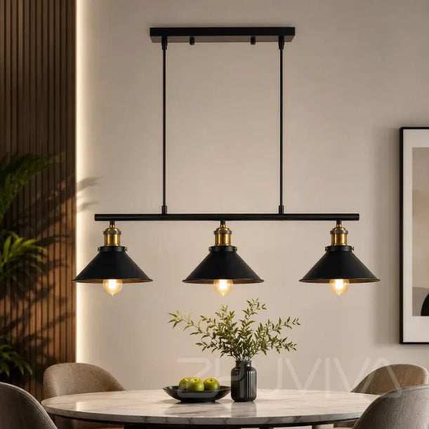 Lámpara colgante industrial 3 luces negra para comedor moderno