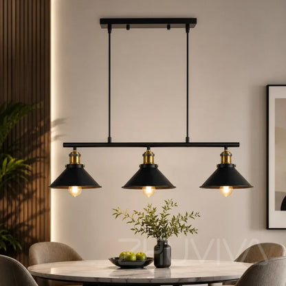 Lámpara colgante industrial 3 luces negra para comedor moderno