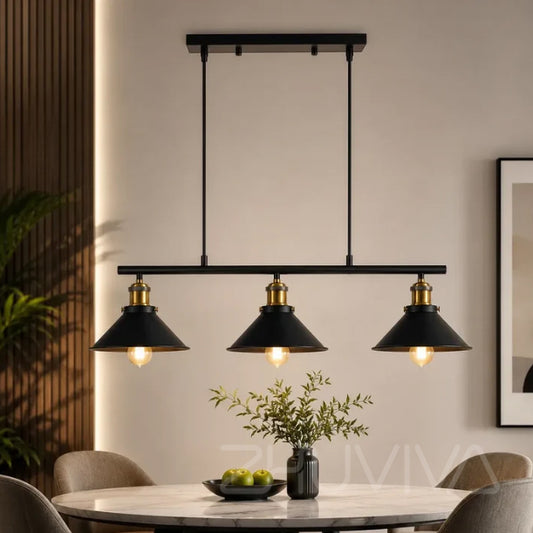 Lámpara colgante industrial 3 luces negra para comedor moderno
