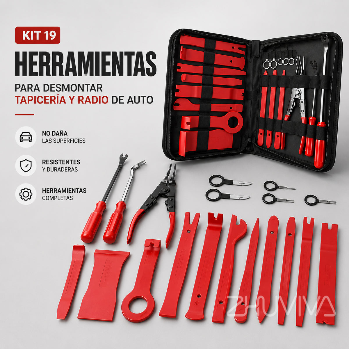 Kit de 19 herramientas para desmontar tapicería y radio de auto